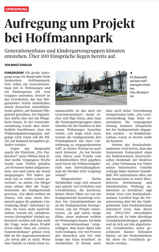 NÖN Artikel zu Sanatorium Hoffmannpark