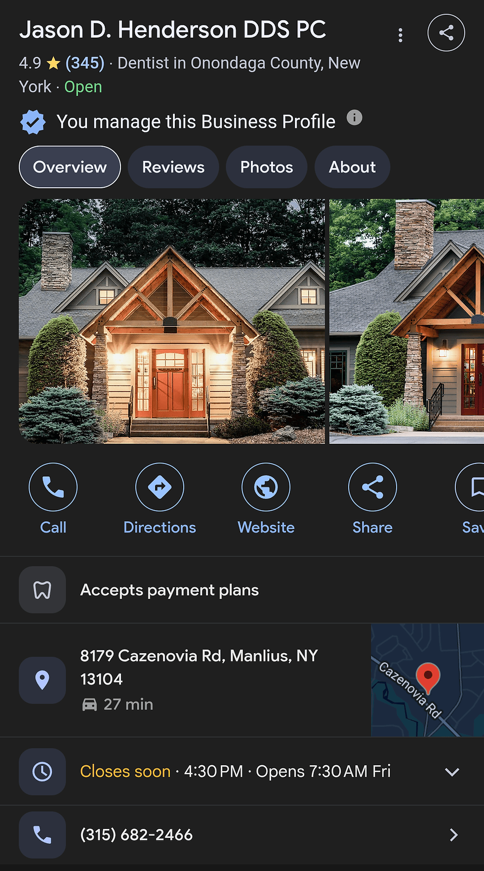 Jason Henderson DDS Google Business Listing