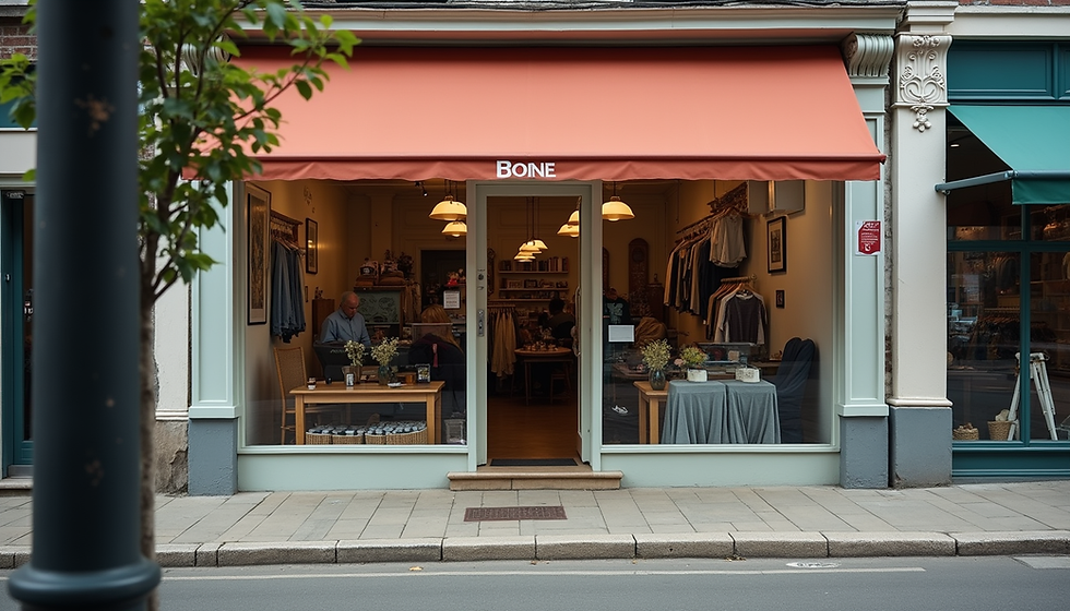 Eye-level view of a small business storefront with clear signage