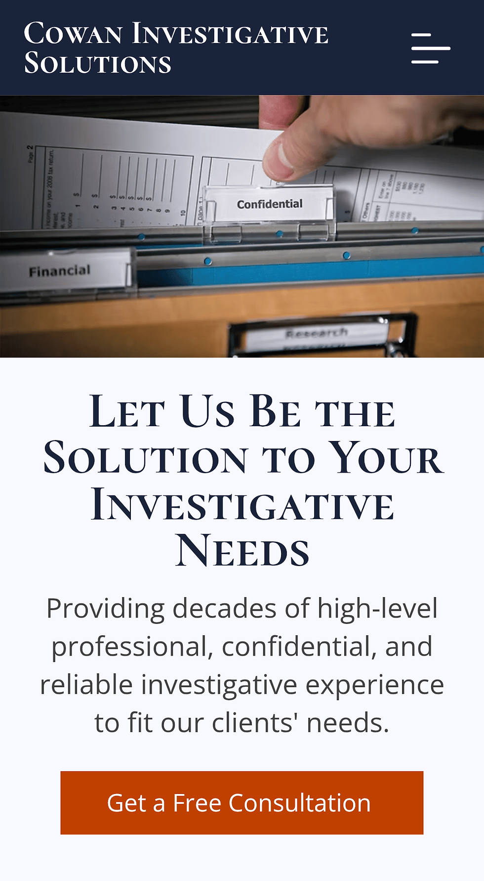 Cowan Investigative Solutions mobile website header