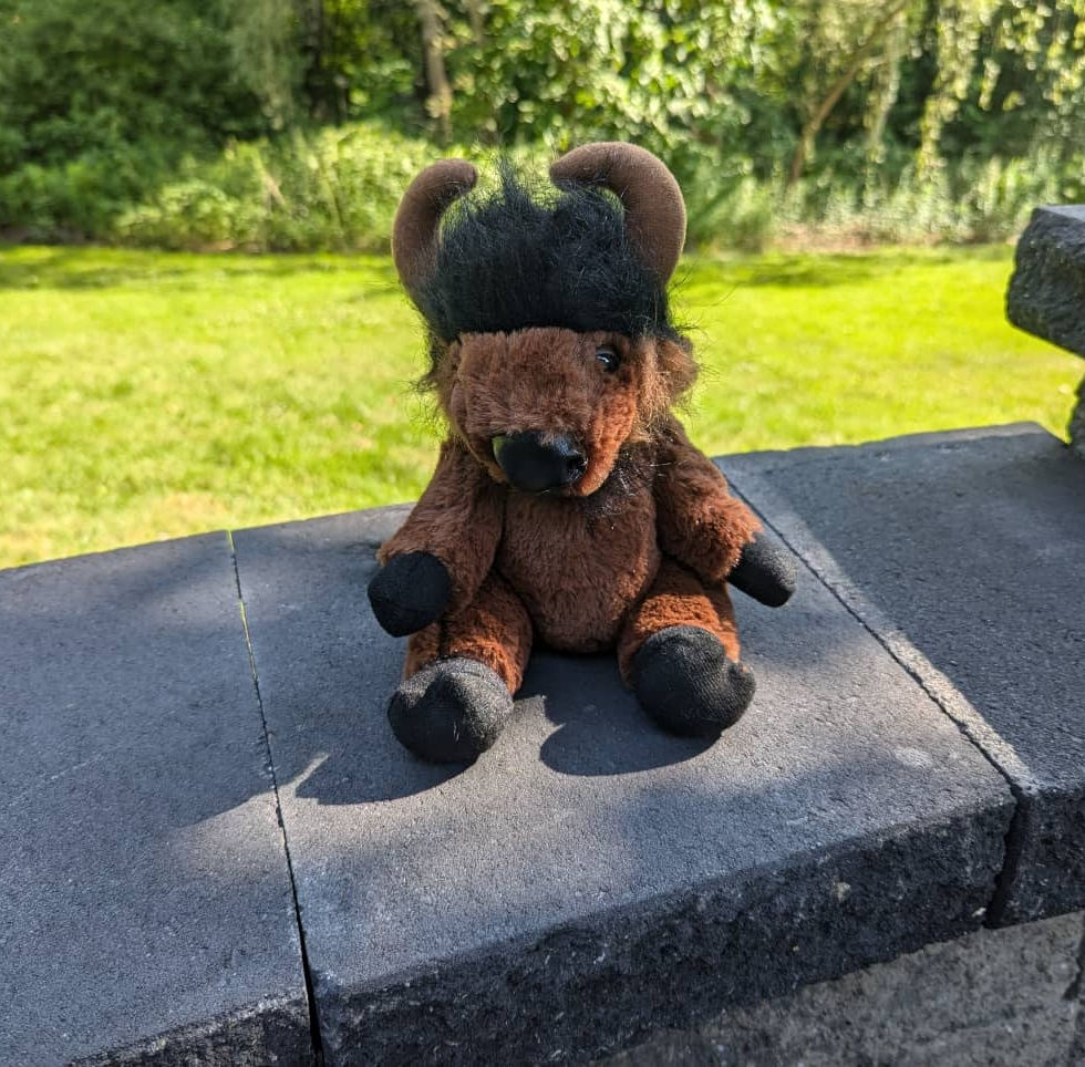 Bison Stuffed Animal on patio