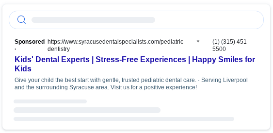 Syracuse Dental Specialists Google Ad example