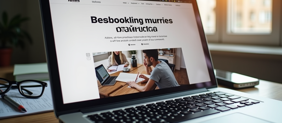 Eye-level view of a laptop screen showing a blog post about local business marketing