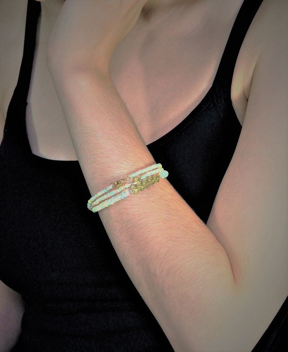 Thumbnail: Ethiopian Opal bead bracelet with baby Ginkgo charm