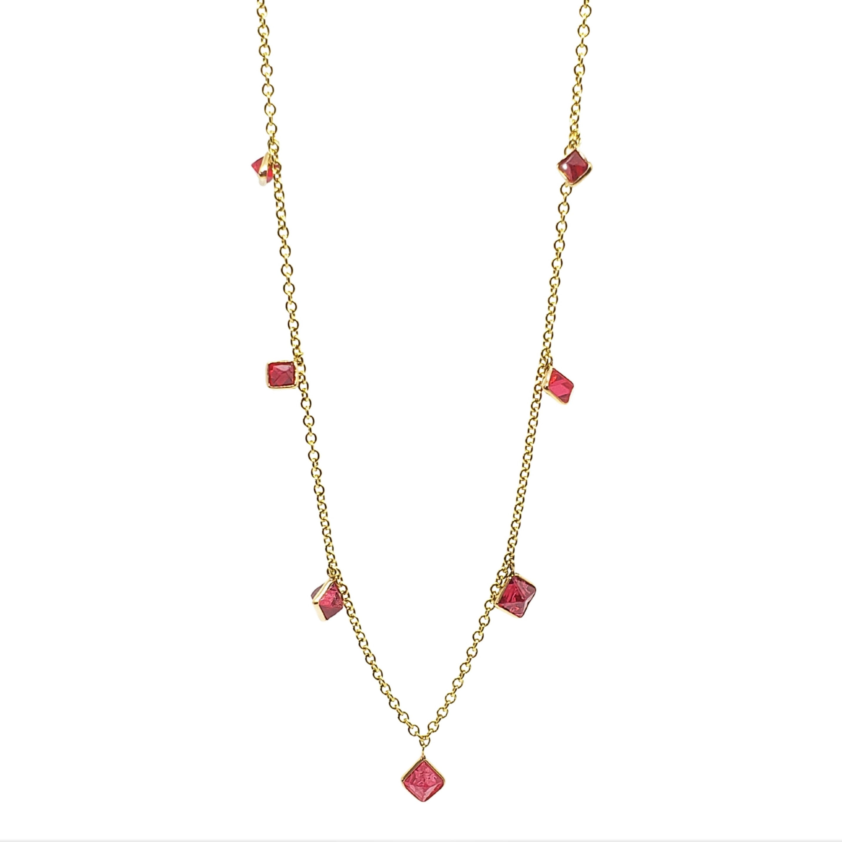 Fire Engine Red Spinel Raw Crystal Drop Necklace