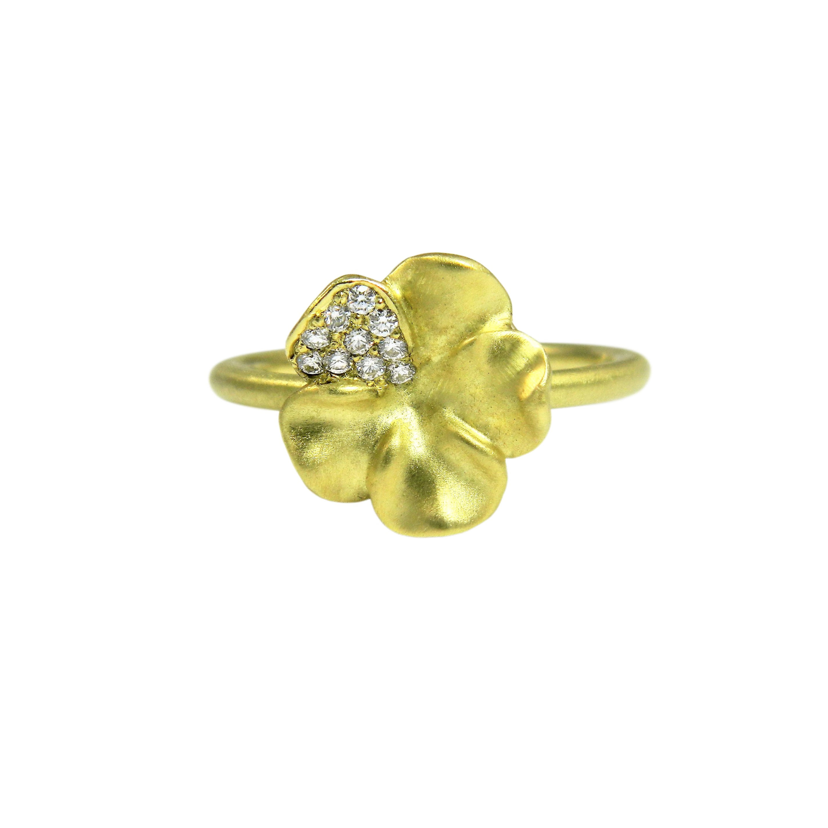 18K  GREEN GOLD MEDIUM PANSY RING WITH DIAMONDS
