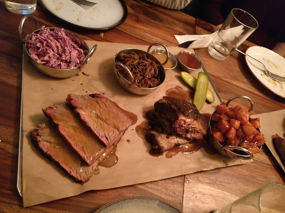 Slaw, pulled beef shoulder, asado and brisket