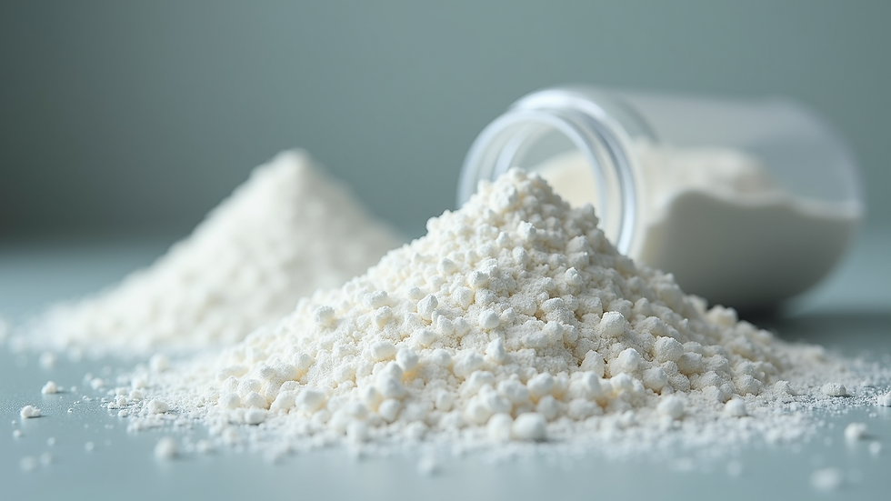 Close-up view of premium white powder in a sealed container