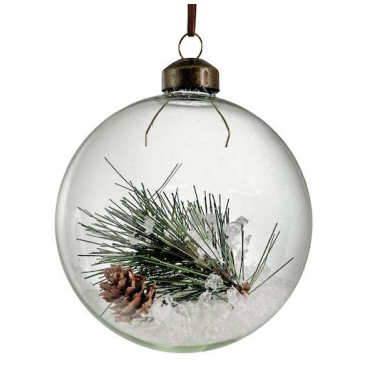 Glass ball clear with pine and snow inside 10cm