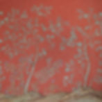 Songbird Sunset Painterly woodland wallpaper in sunset orange