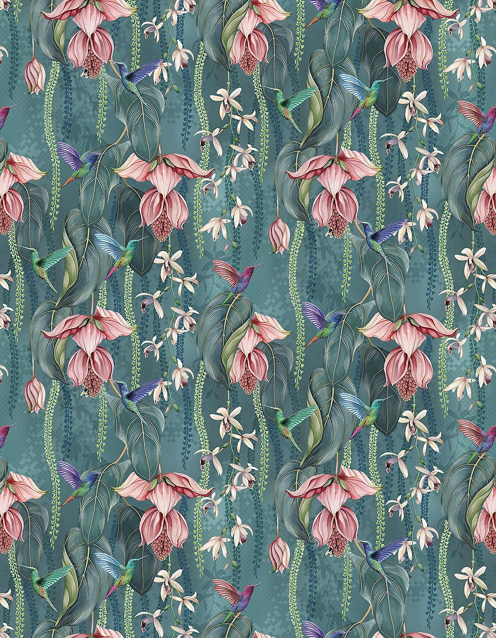 Trailing Orchid Velvet Teal / Pink