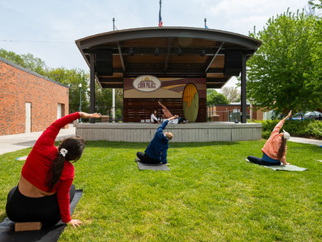 “Free outdoor yoga class in front of Corn Palace during Mitchell SD Farmers Market”