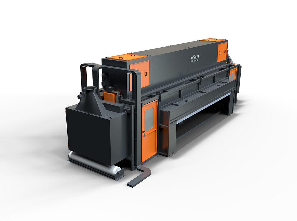 Na unidade de pintura automática, a tinta bi componente é aplicada pelo processo de aplicação direta (airless). Sensores reconhecem o tamanho da chapa e a velocidade de transporte para minimizar o excesso de tinta.