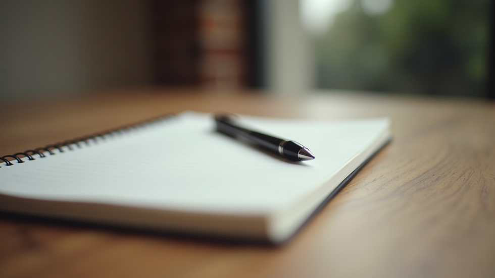 Close-up view of a journal and pen on a wooden table, symbolising self-reflection and therapy