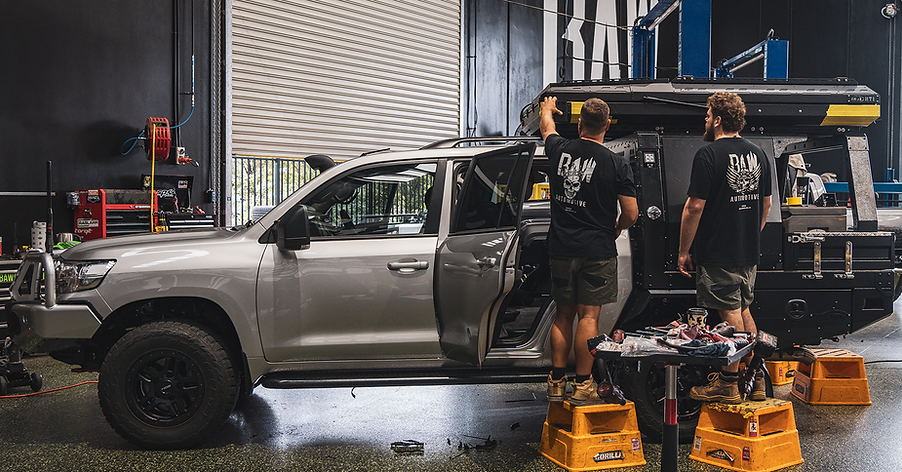 A modified 4x4 in a workshop