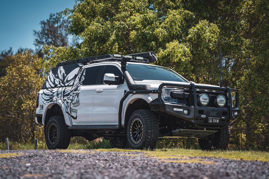 BAW-built white Ford Ranger with touring canopy, rooftop gear and full kitchen fit-out