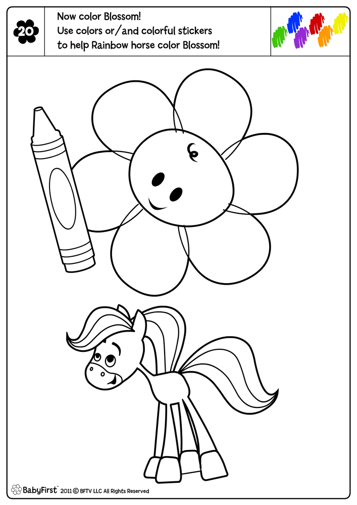 Blossom and Rainbow Horse Coloring Page