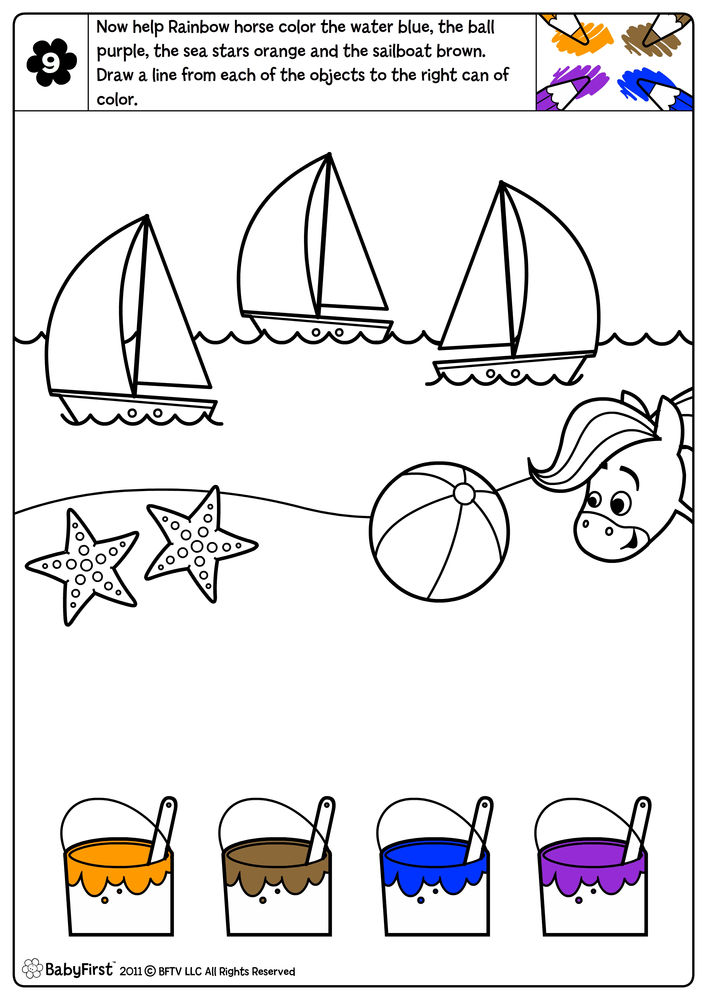Rainbow Horse Coloring Pages - Blue, Orange, and Brown