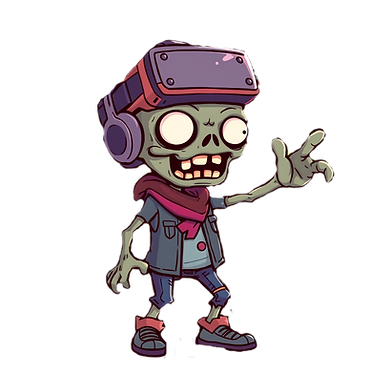 Cute zombie playing VR on a transparent