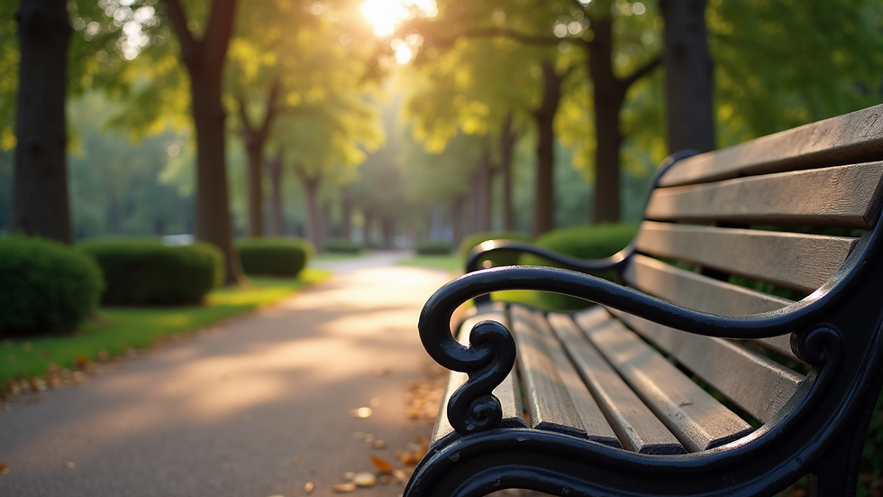 High angle view of a quiet park bench