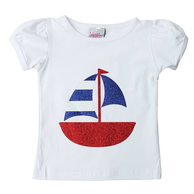 Glitter Sailboat Puff Sleeve Tee WS