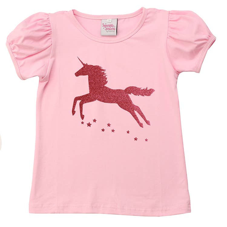 Hot Pink Dancing Unicorn Puff Sleeve Tee WS