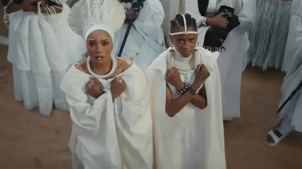 Queem Ramonda and Princess Shuri at T'Challa's Funeral