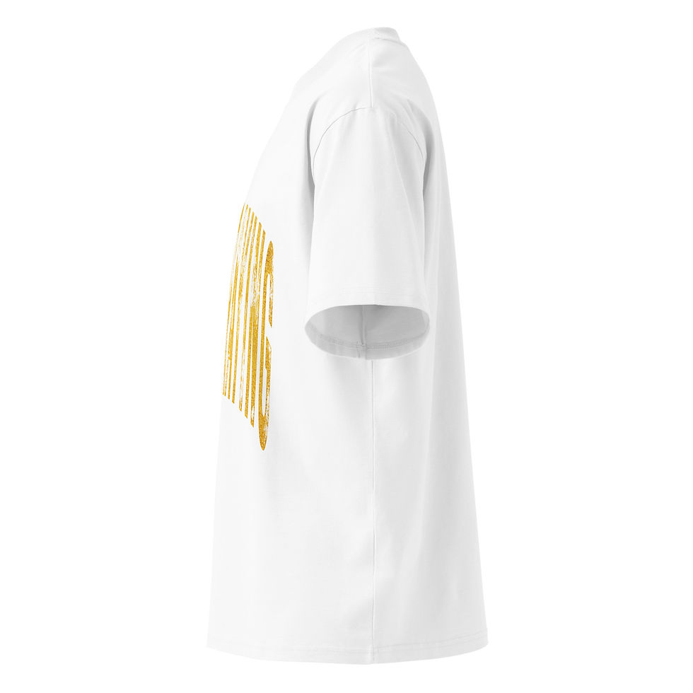 Thumbnail: KEEP PRAYING FADED GOLD - Unisex organic oversized high neck t-shirt