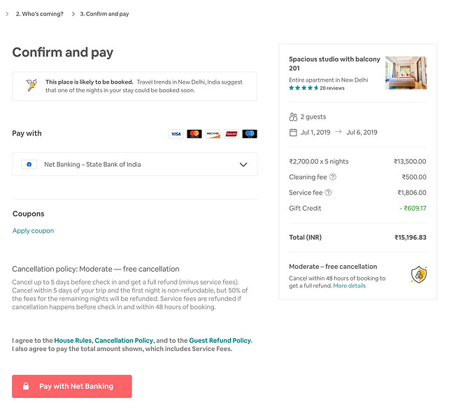 protoype to confirm and pay for reservation using Netbanking