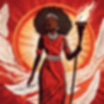 An empowering, symbolic illustration representing women of colour. A woman standing tall