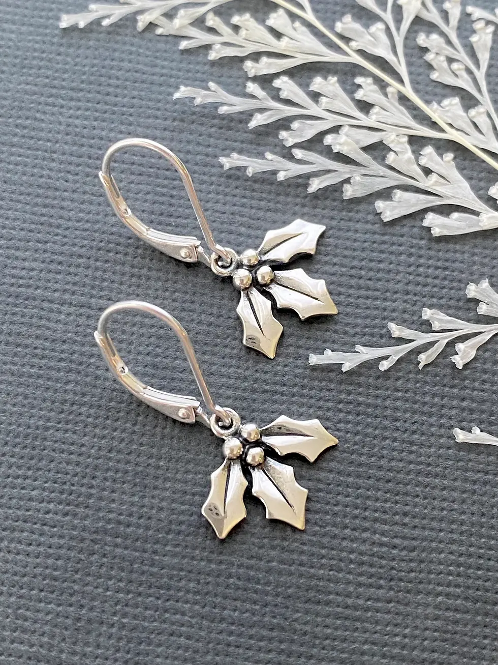 Thumbnail: Sterling Silver Christmas Holly Lever Back Earrings