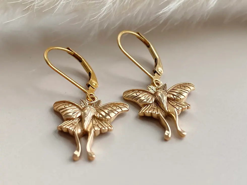 Thumbnail: Gold Filled Tiny Luna Moth Lever Back Earrings