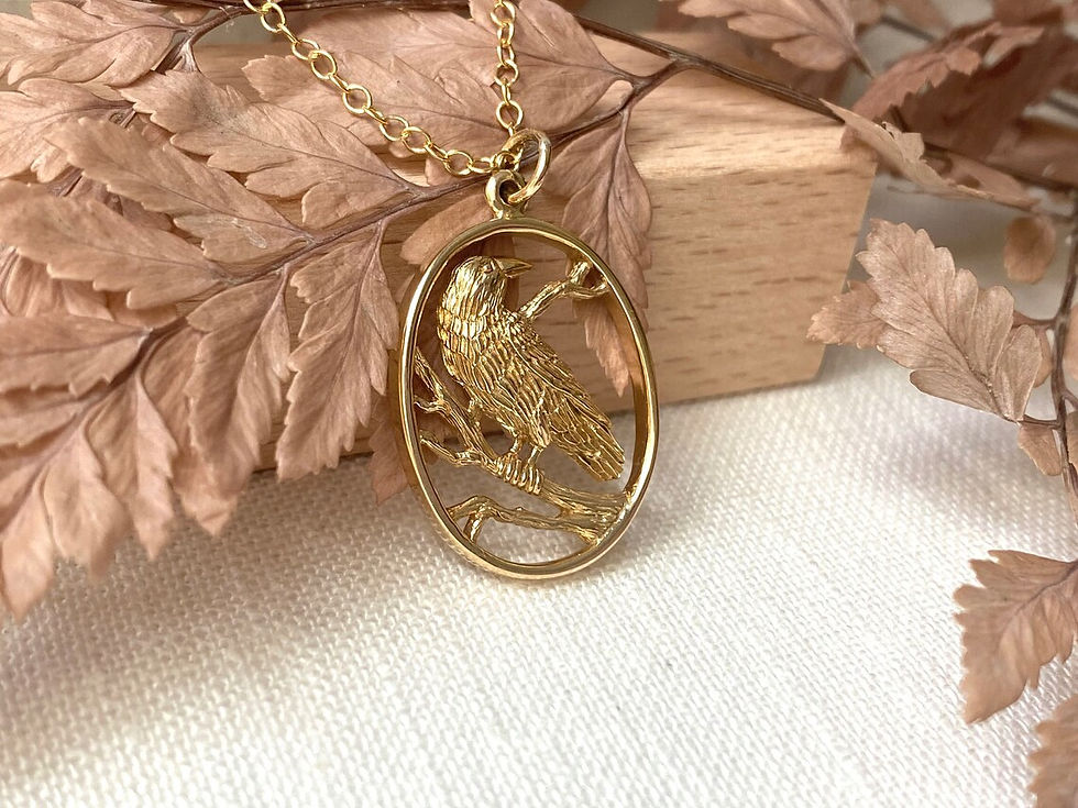 Thumbnail: 14kt Gold Filled Raven on Branch Necklace