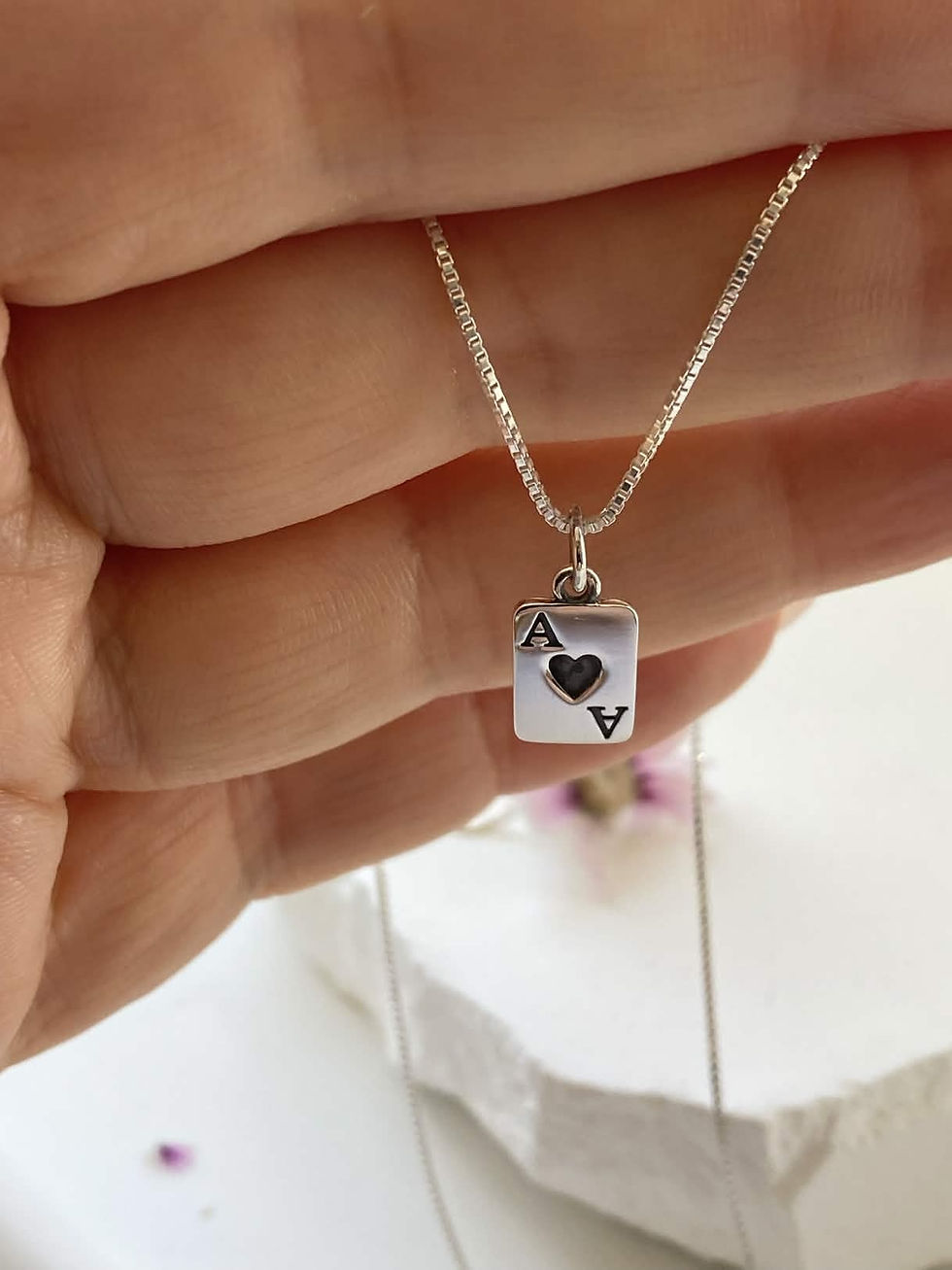 Thumbnail: Tiny Sterling Silver Ace of Hearts Playing Card CHARM ONLY