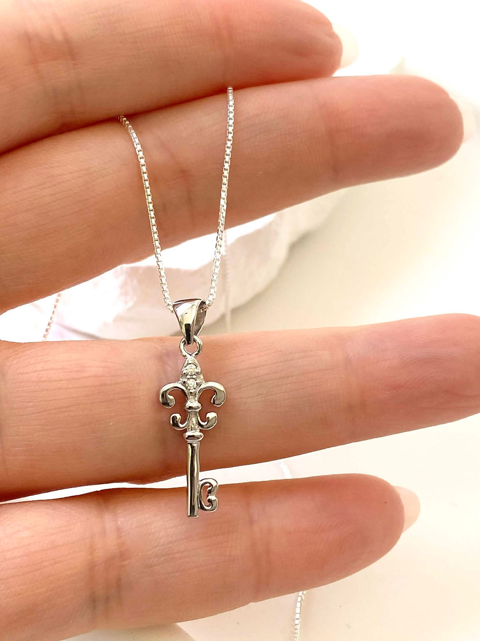 Thumbnail: Sterling Silver Fleur De Lis Key with CZ CHARM ONLY