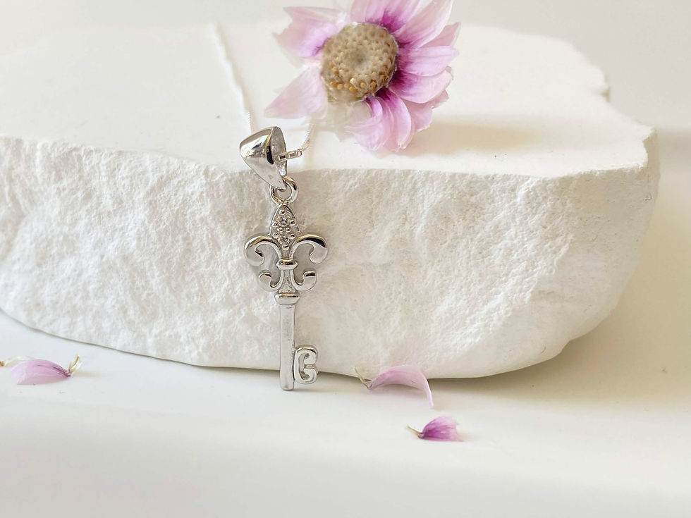 Thumbnail: Sterling Silver Fleur De Lis Key with CZ CHARM ONLY