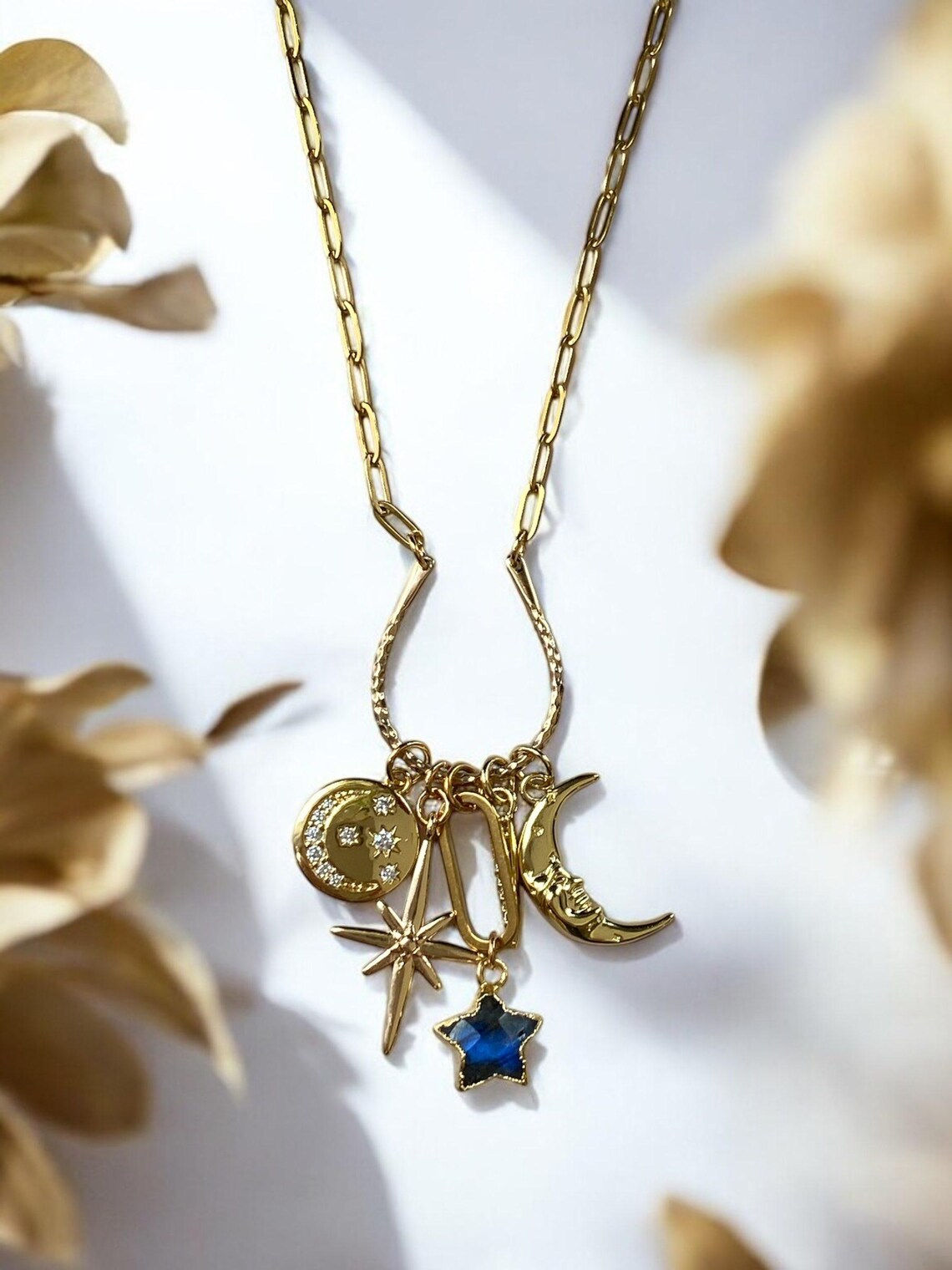Gold Celestial Necklace With Labradorite Star