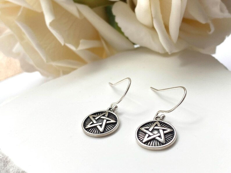 Thumbnail: Oxidized Sterling Silver Pentagram Earrings
