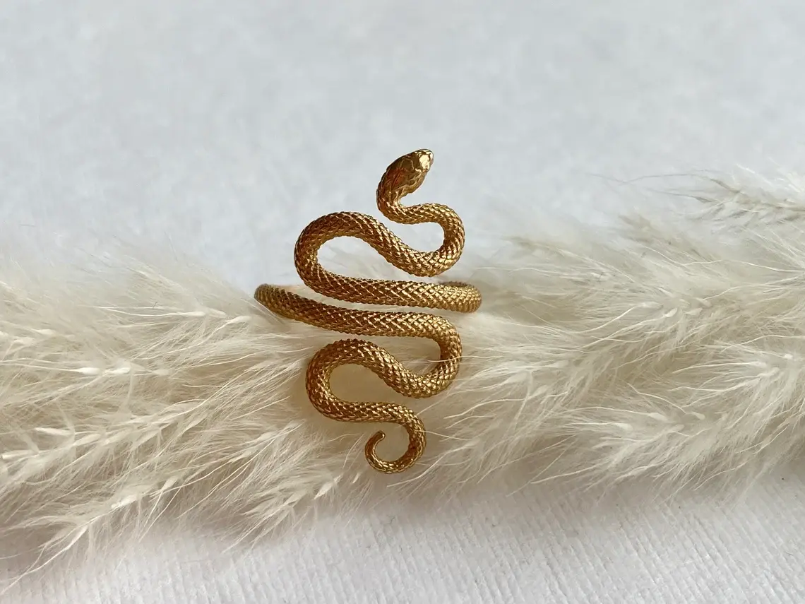 Gold Adjustable Scaled Snake Ring