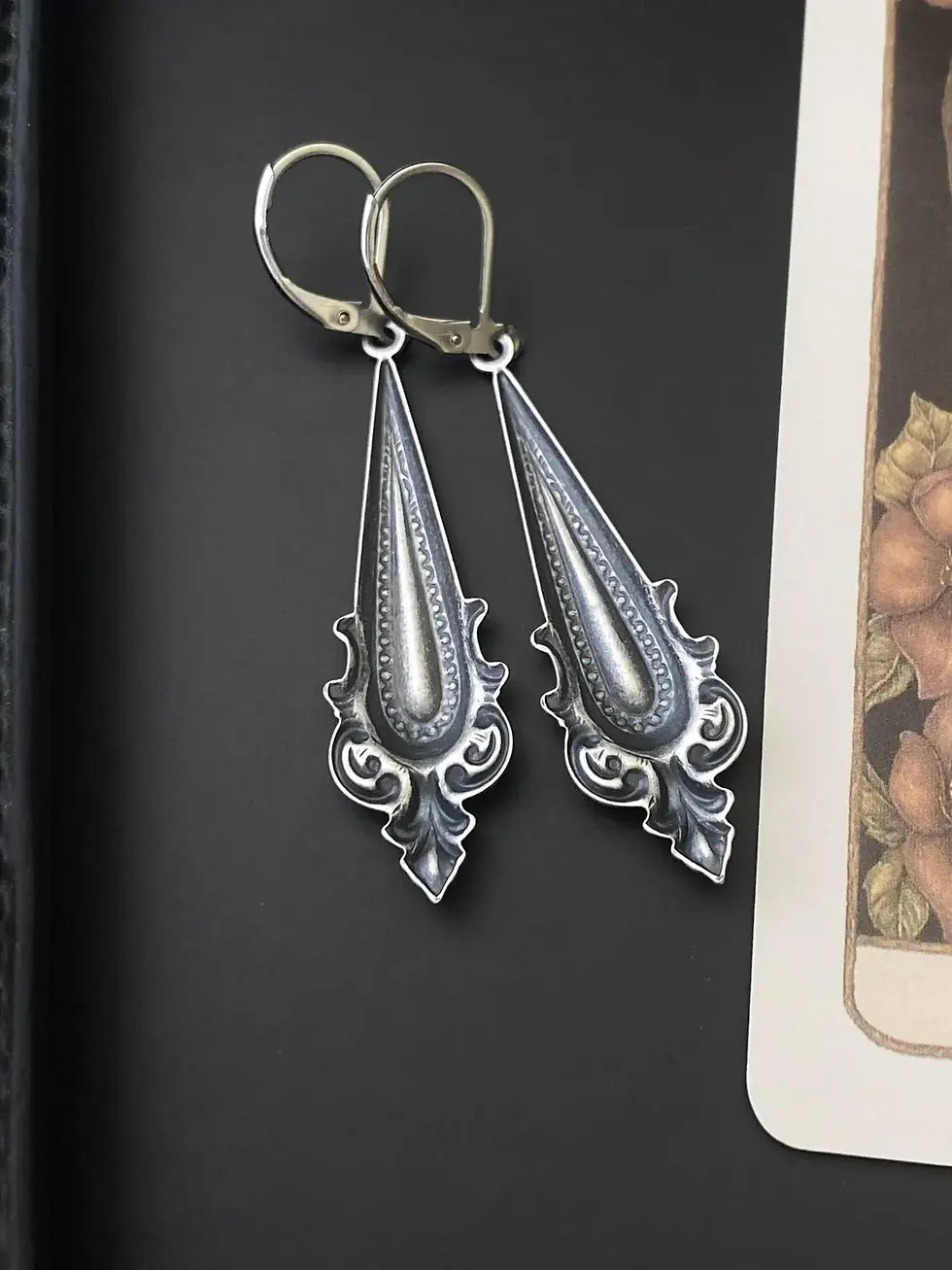 Thumbnail: Silver Ornate Dark Victorian Baroque Earrings