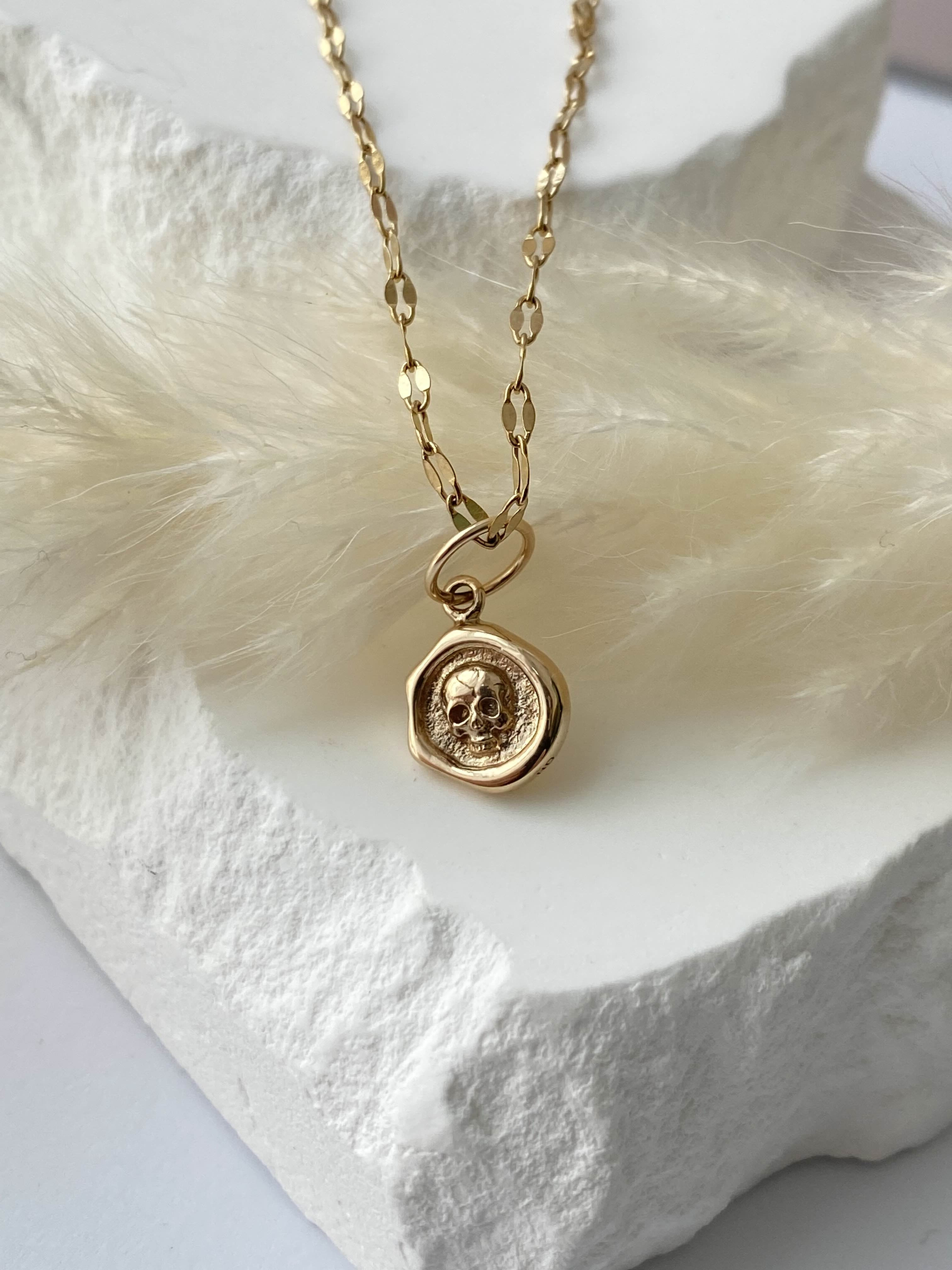 Gold or Sterling Silver Memento Mori Skull Necklace
