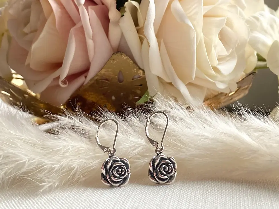 Thumbnail: Sterling Silver Rose Lever Back Earrings