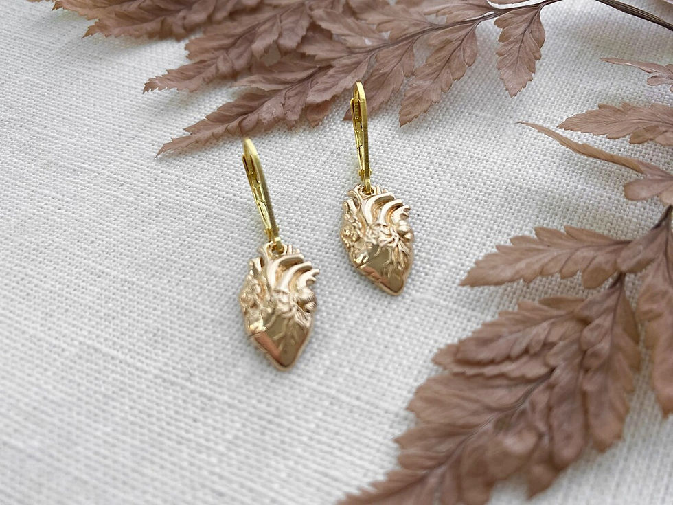 Thumbnail: Sterling Silver or Gold Anatomical Heart Earrings