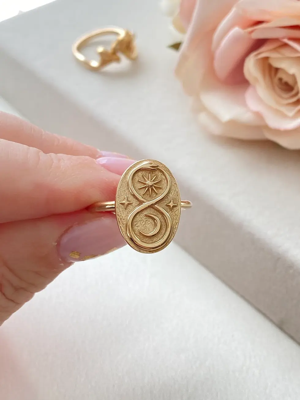 Thumbnail: Gold Bronze Infinity Snake Ring
