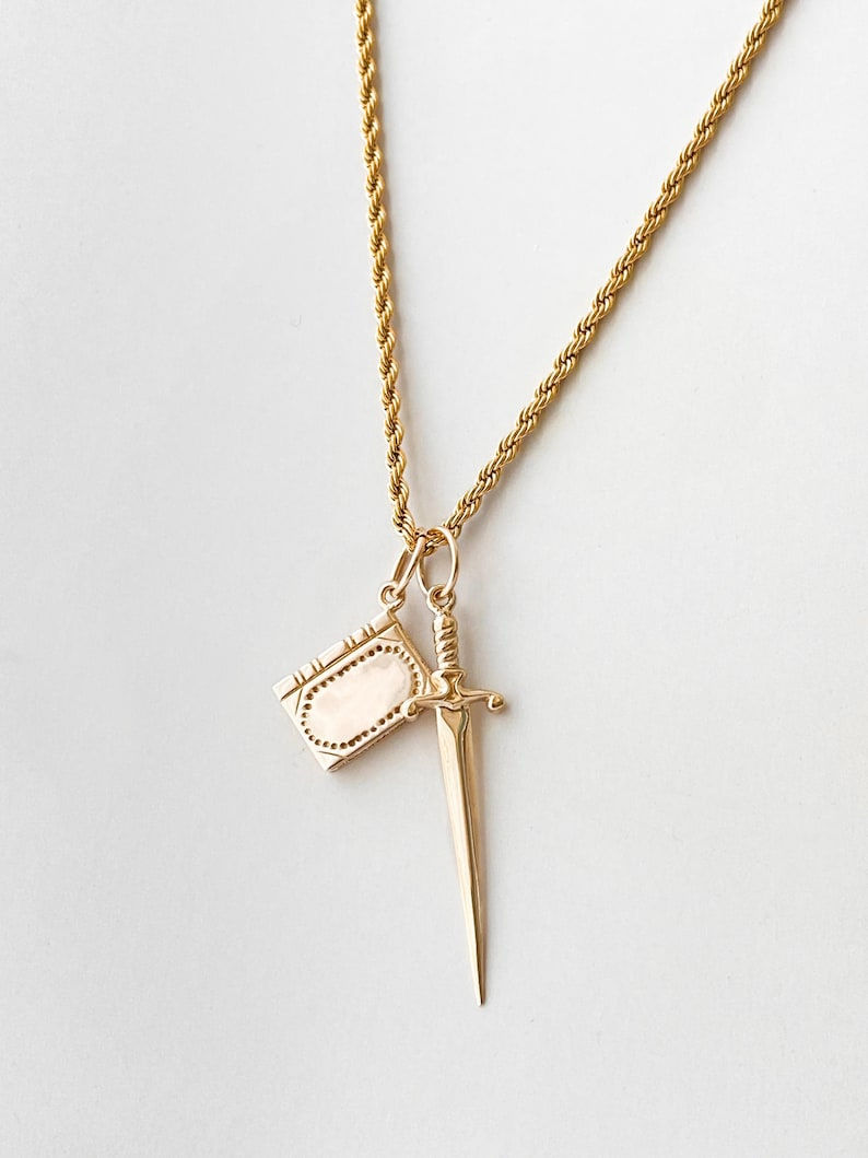 Thumbnail: Gold Fantasy Book Charm Necklace