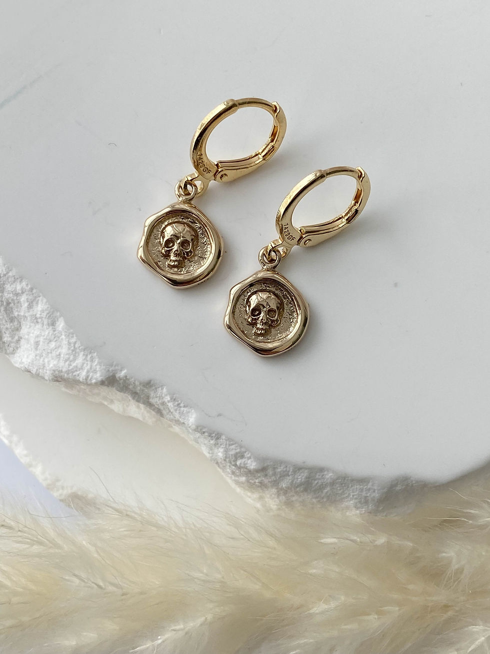 Thumbnail: 14Kt Gold Filled Tiny Wax Seal Skull Earrings