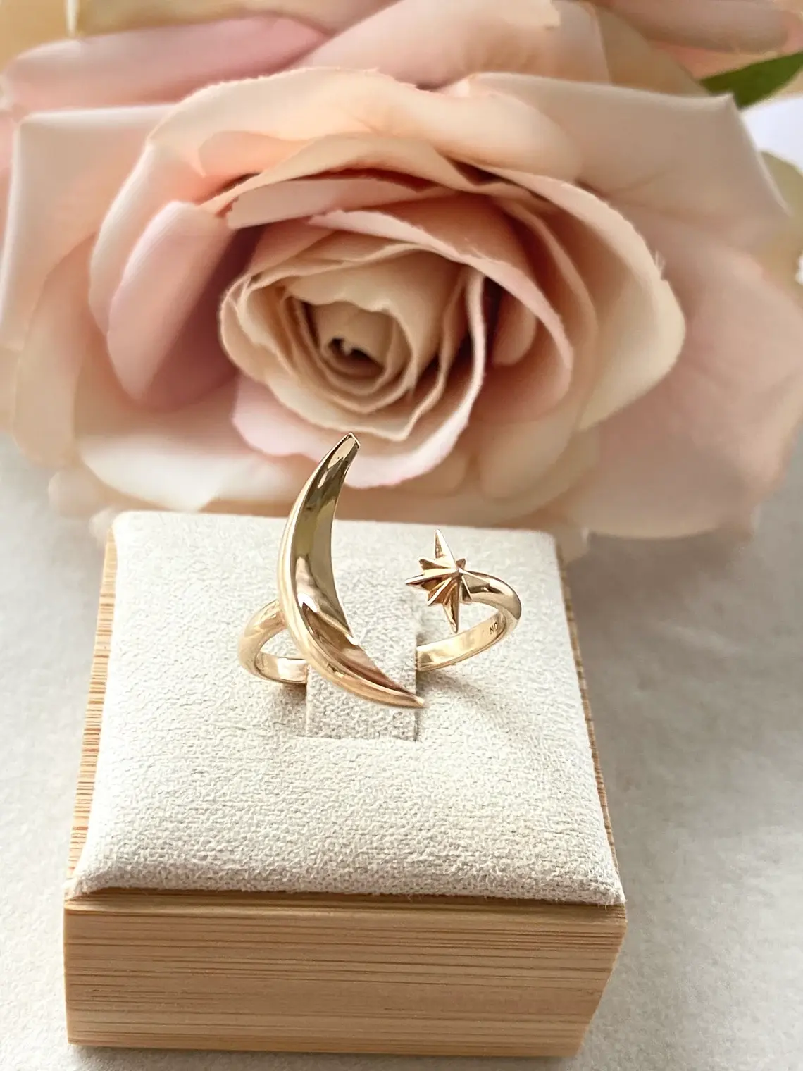 Gold Adjustable Moon and Star Ring