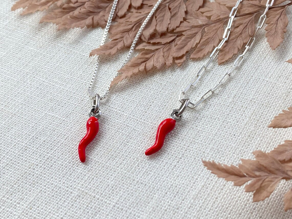 Sterling Silver Red Italian Horn Necklace