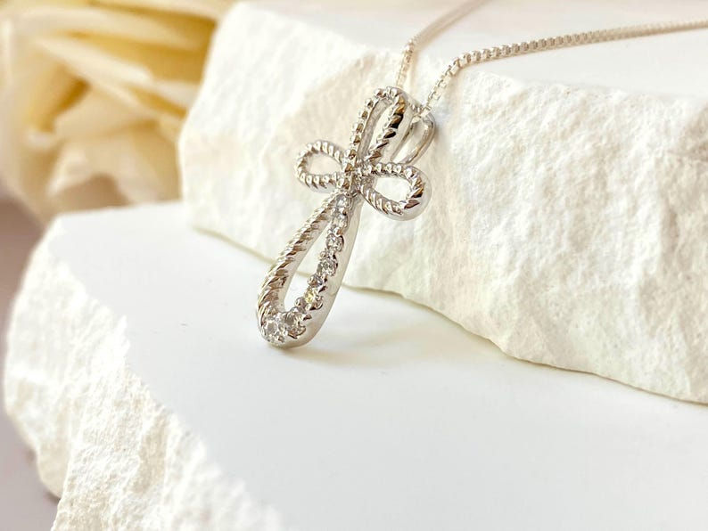 Thumbnail: Sterling Silver Cross Crystal Necklace