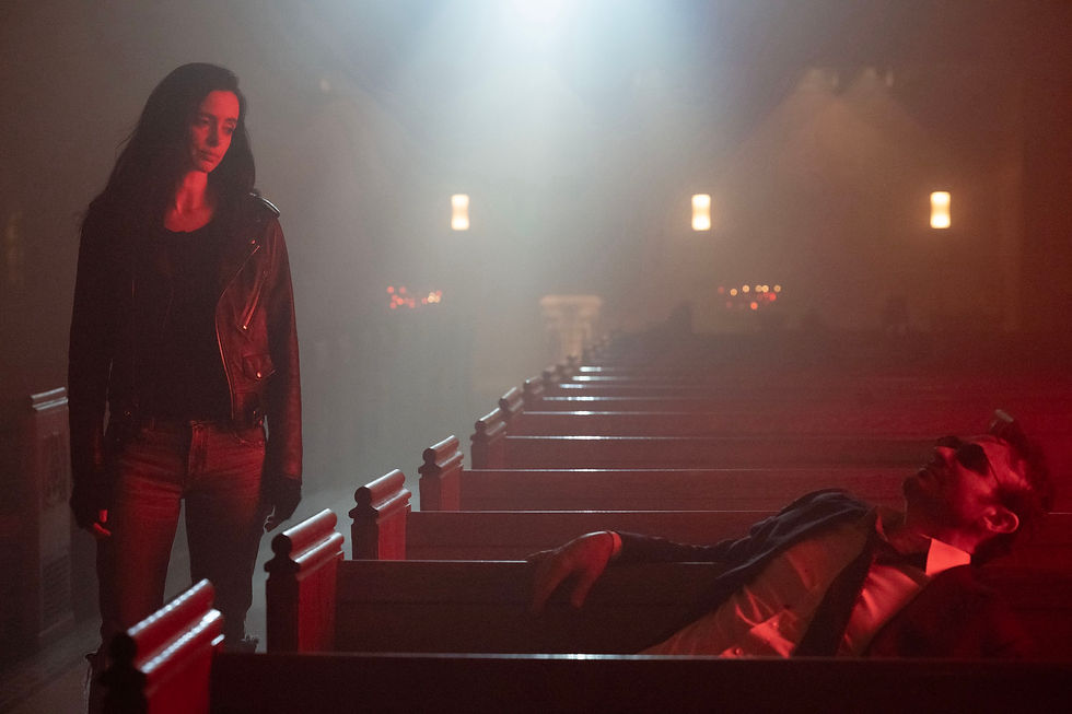 Krysten Ritter (Jessica Jones) and Charlie Cox (Matt Murdock) in Daredevil: Born Again Season 2. ©Disney+
